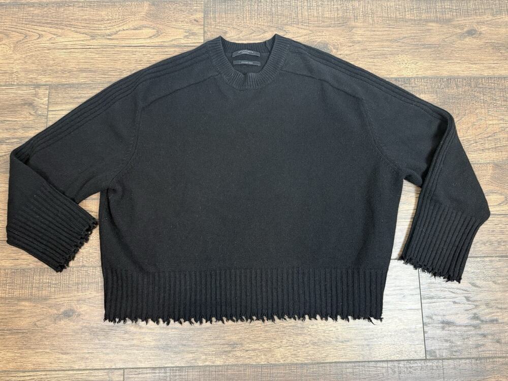 Allsaints Sweater Womens M Black Kiera Crew Neck Knit Cashmere Wool Blend Casual